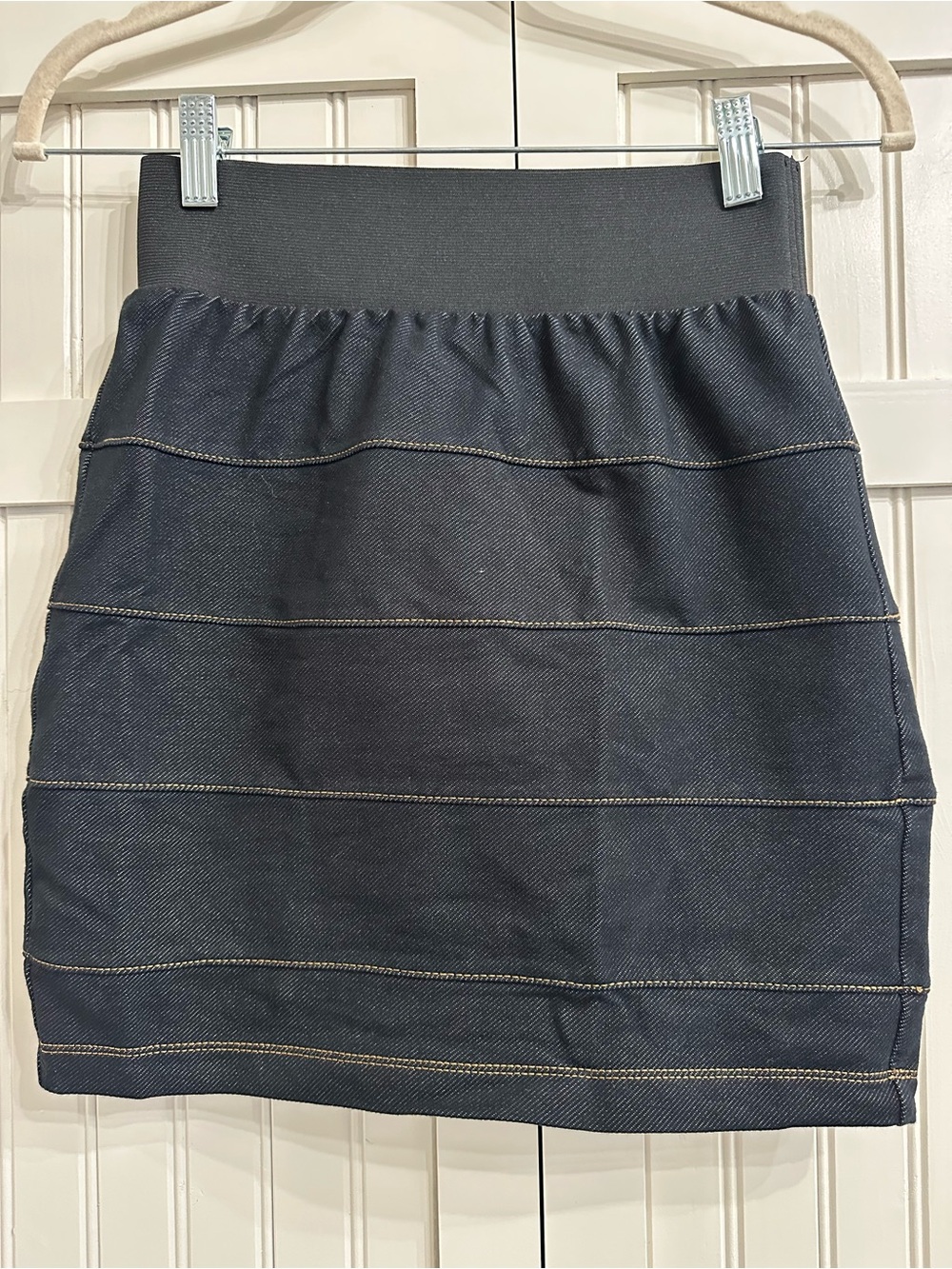Vintage Blue Asphalt by Wet Seal Tiered Denim Mini Skirt with Mesh Waistband M
